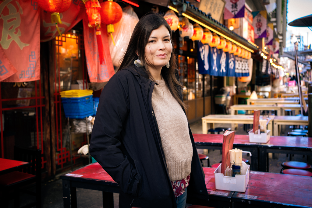 Shibuya Mood: Candid portrait of a woman in Miyashita Park's Japanese atmosphere